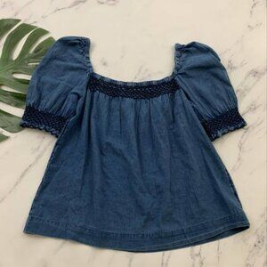 Womens Presley Chambray Top Size M Dark Indigo Blue Embroidered Trim